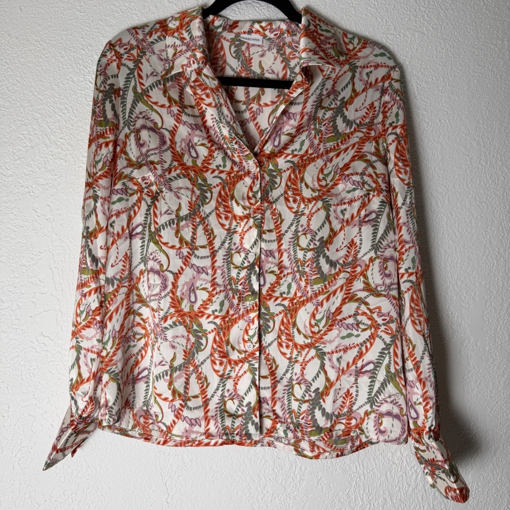 Lascana Womens 10 Multi Color Paisley Chain Print Button Down Blouse Corporate